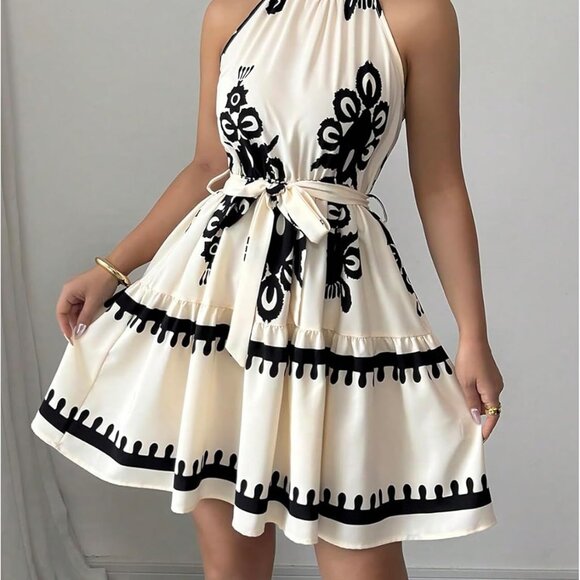 Women's Boho Flowy Mini Dress Sleeveless Summer Beach Vacation Dress - Picture 4 of 5